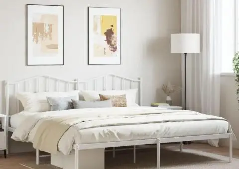 Cadru de pat metalic cu tăblie, alb, 200x200 cm - 1/5