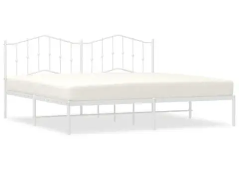 Cadru de pat metalic cu tăblie, alb, 200x200 cm - 2/5