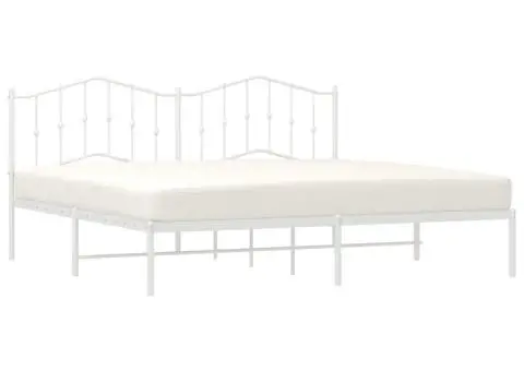 Cadru de pat metalic cu tăblie, alb, 200x200 cm - 3/5