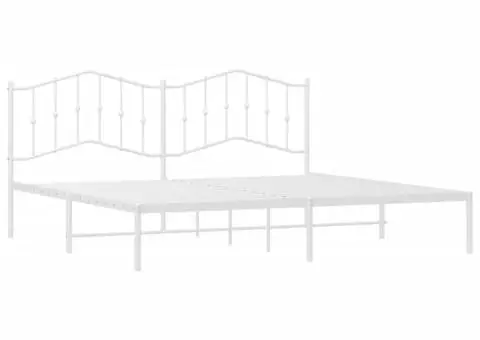 Cadru de pat metalic cu tăblie, alb, 200x200 cm - 4/5