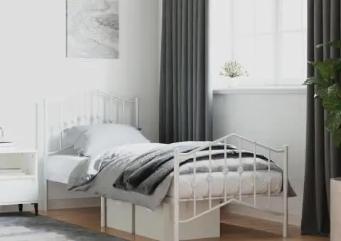 Cadru de pat metalic cu tăblie de cap/picioare alb, 80x200 cm - 1/5