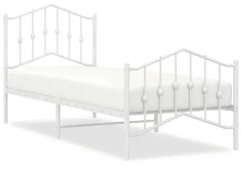 Cadru de pat metalic cu tăblie de cap/picioare alb, 80x200 cm - 2/5