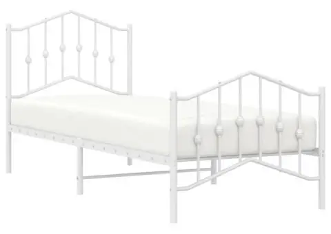 Cadru de pat metalic cu tăblie de cap/picioare alb, 80x200 cm - 3/5