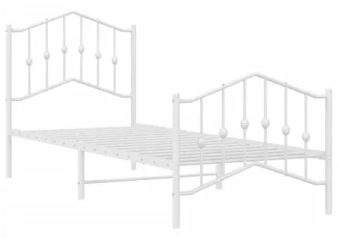Cadru de pat metalic cu tăblie de cap/picioare alb, 80x200 cm - 4/5