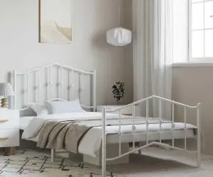 vidaXL Cadru de pat metalic cu tăblie de cap/picioare  alb, 100x200 cm