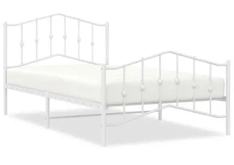 Cadru de pat metalic cu tăblie de cap/picioare alb, 100x200 cm - 2/5