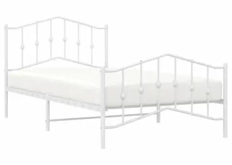 Cadru de pat metalic cu tăblie de cap/picioare alb, 100x200 cm - 4/5