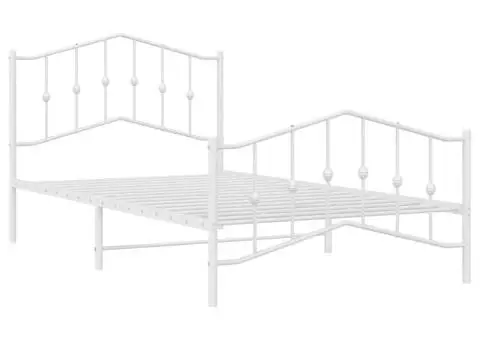 Cadru de pat metalic cu tăblie de cap/picioare alb, 100x200 cm - 5/5