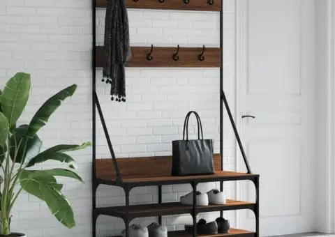 Suport de haine cu raft pantofi, stejar maro, 100x40x184 cm - 1/5