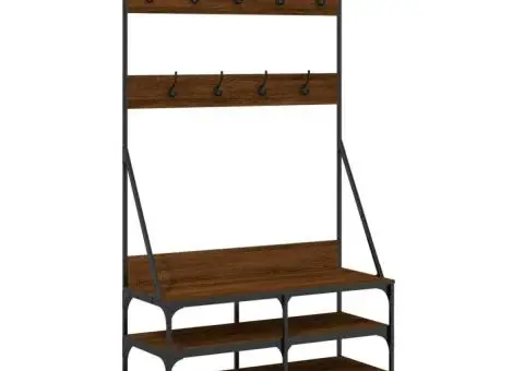 Suport de haine cu raft pantofi, stejar maro, 100x40x184 cm - 2/5