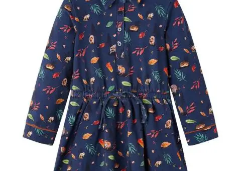 Rochie cu mâneci lungi pentru copii, bleumarin, 140 - 1/5