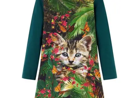 Rochie pentru copii cu mâneci lungi, verde închis, 128 - 1/5