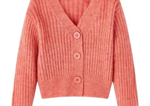 Cardigan tricotat pentru copii, roz mediu, 140 - 1/5