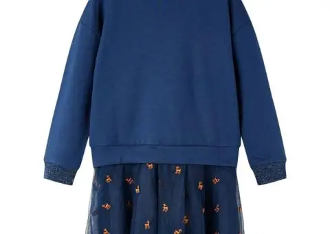 Rochie cu mâneci lungi pentru copii, bleumarin, 92 - 2/5