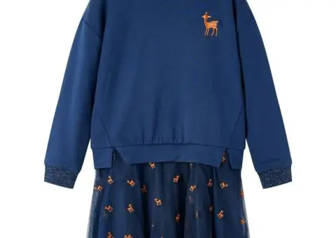 Rochie pentru copii cu mâneci lungi, bleumarin, 116 - 1/5