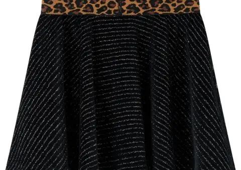 Fusta de copii cu talie leopard, negru, 92 - 2/5