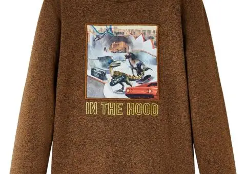 Tricou de copii cu mâneci lungi, coniac melanj, 104 - 1/5