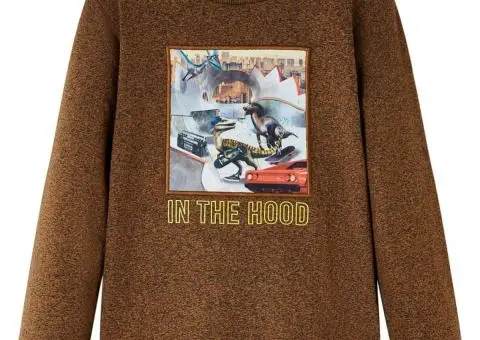 Tricou de copii cu mâneci lungi, coniac melanj, 128 - 1/5