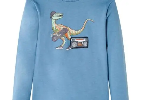 Tricou de copii cu mâneci lungi albastru mediu 104 - 1/5