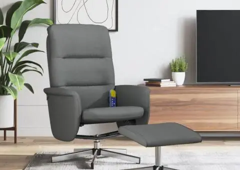 Fotoliu de masaj rabatabil cu taburet, gri închis, textil - 1/5