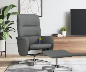 vidaXL Fotoliu de masaj rabatabil cu taburet, gri închis, textil