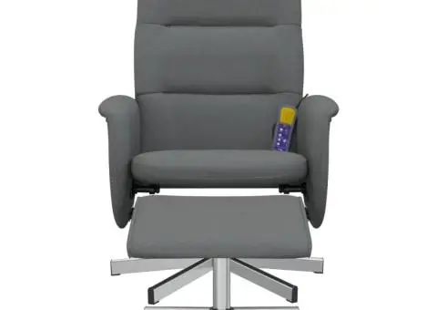 Fotoliu de masaj rabatabil cu taburet, gri închis, textil - 3/5