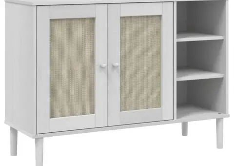 Servantă SENJA, aspect ratan alb, 112x40x80 cm, lemn masiv pin - 2/5