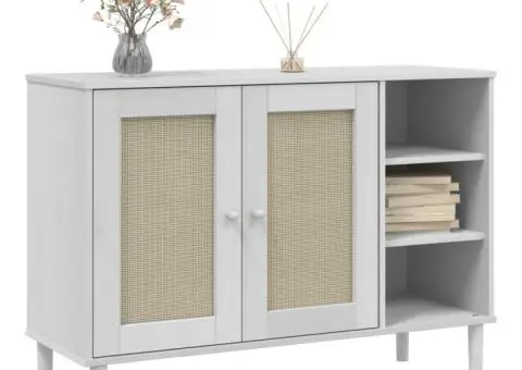 Servantă SENJA, aspect ratan alb, 112x40x80 cm, lemn masiv pin - 3/5