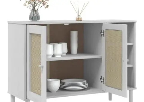 Servantă SENJA, aspect ratan alb, 112x40x80 cm, lemn masiv pin - 4/5