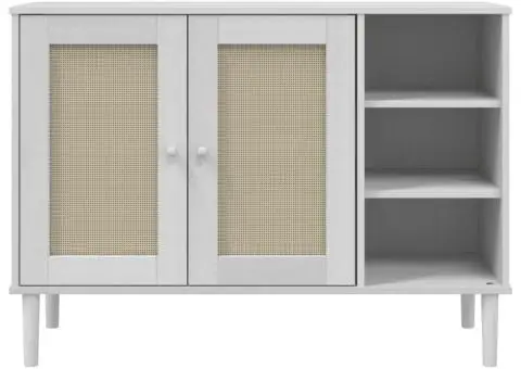 Servantă SENJA, aspect ratan alb, 112x40x80 cm, lemn masiv pin - 5/5