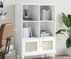 vidaXL Bibliotecă SENJA, aspect ratan alb, 90x35x130 cm lemn masiv pin