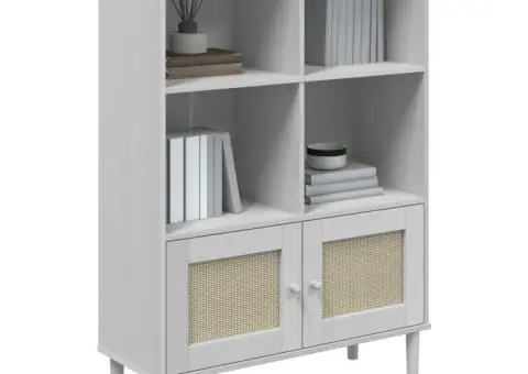 Bibliotecă SENJA, aspect ratan alb, 90x35x130 cm lemn masiv pin - 3/5