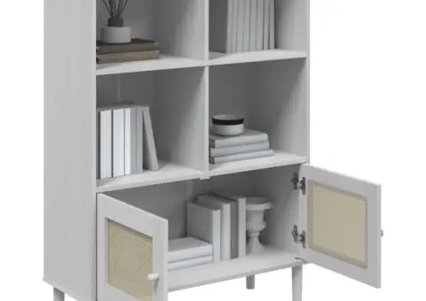 Bibliotecă SENJA, aspect ratan alb, 90x35x130 cm lemn masiv pin - 4/5