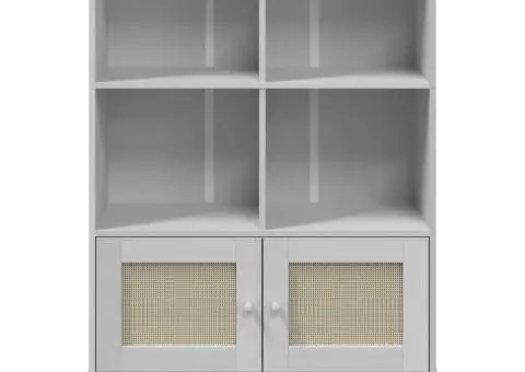 Bibliotecă SENJA, aspect ratan alb, 90x35x130 cm lemn masiv pin - 5/5