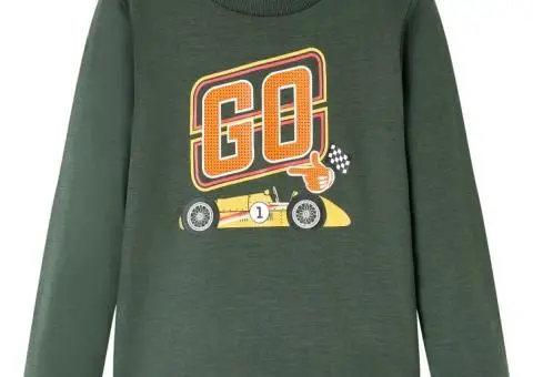 Tricou copii mâneci lungi, verde închis, 92 - 1/5