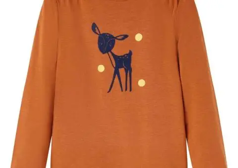 Tricou pentru copii cu mâneci lungi, coniac, 128 - 1/5