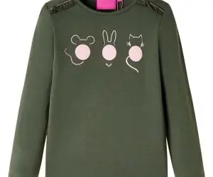 Tricou pentru copii cu mâneci lungi, kaki, 128