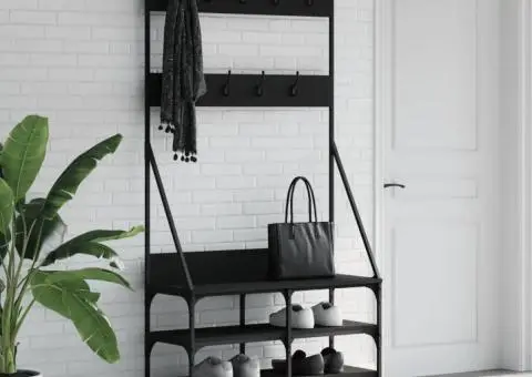 Suport de haine cu raft de pantofi, negru, 90x34x184 cm - 1/5