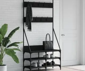 vidaXL Suport de haine cu raft de pantofi, negru, 90x34x184 cm