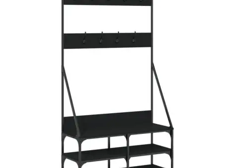 Suport de haine cu raft de pantofi, negru, 90x34x184 cm - 2/5