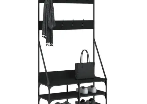 Suport de haine cu raft de pantofi, negru, 90x34x184 cm - 3/5