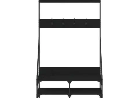 Suport de haine cu raft de pantofi, negru, 90x34x184 cm - 4/5