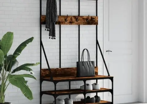 Suport de haine cu raft de pantofi stejar fumuriu, 100x40x184cm - 1/5