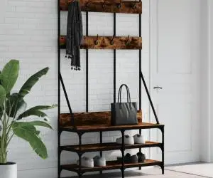 Suport de haine cu raft de pantofi stejar fumuriu, 100x40x184cm