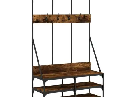 Suport de haine cu raft de pantofi stejar fumuriu, 100x40x184cm - 2/5