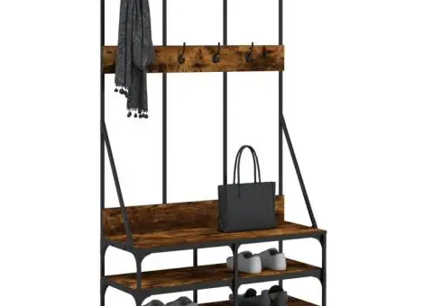 Suport de haine cu raft de pantofi stejar fumuriu, 100x40x184cm - 3/5