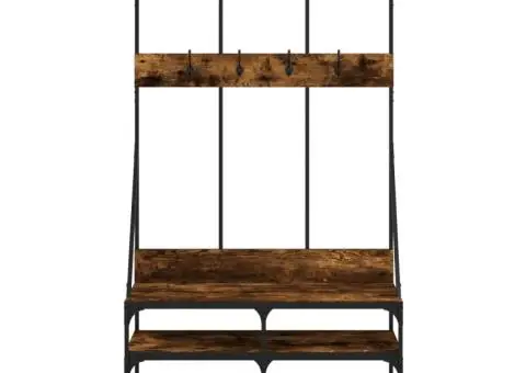 Suport de haine cu raft de pantofi stejar fumuriu, 100x40x184cm - 4/5