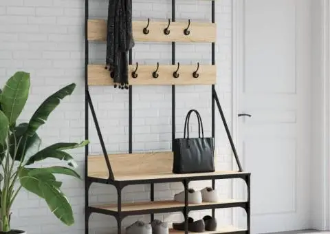 Suport de haine cu raft pantofi, stejar sonoma, 100x40x184 cm - 1/5