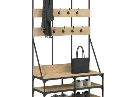 Suport de haine cu raft pantofi, stejar sonoma, 100x40x184 cm - 3/5