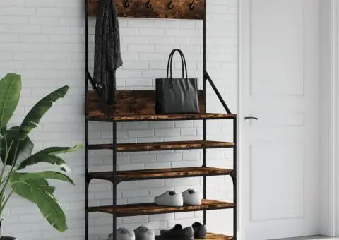 Suport de haine cu raft de pantofi stejar fumuriu, 90x34x184 cm - 1/5